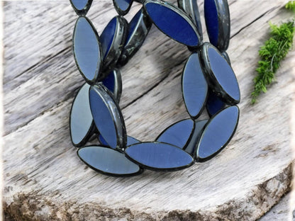 *10* 18x7mm Opaque Navy Blue Picasso Table Cut Spindle Beads