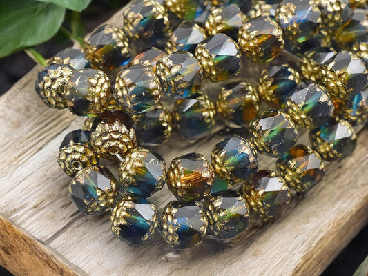 *15* 8mm Gold Washed Caribbean Dream Cathedral Beads