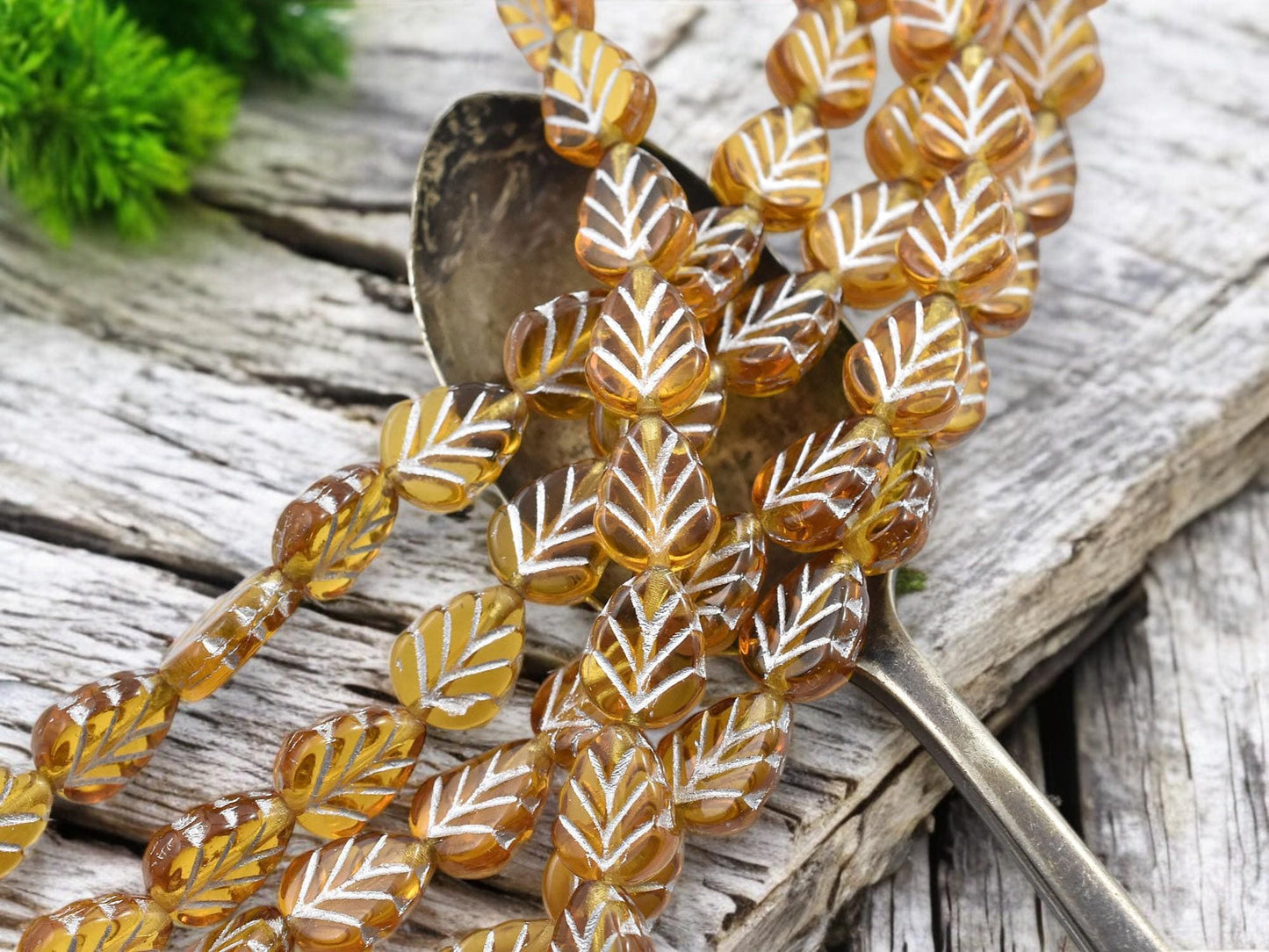 Czech Glass Beads - Leaf Beads - Picasso Beads - Fall Beads - Czech Leaves - 10x8mm - 16pcs - (2421)