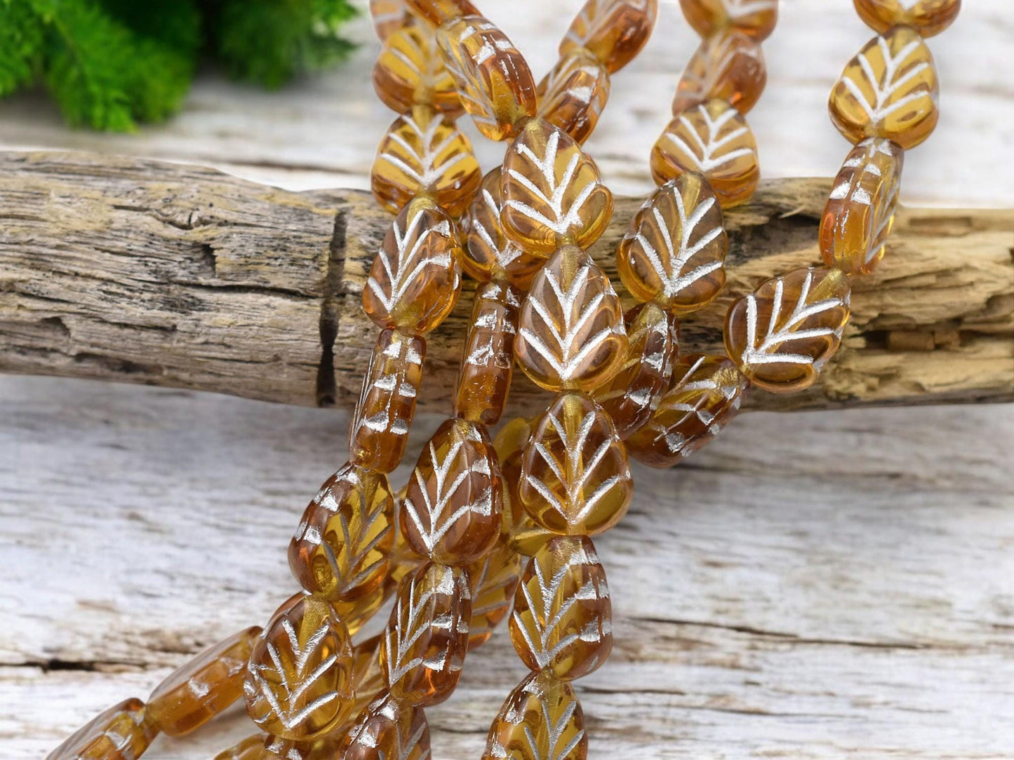 Czech Glass Beads - Leaf Beads - Picasso Beads - Fall Beads - Czech Leaves - 10x8mm - 16pcs - (2421)