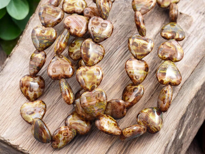 *10* 16x15mm Mottled Pink & Beige Travertine Heart Beads