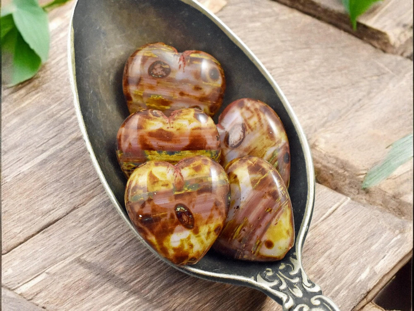 *10* 16x15mm Mottled Pink & Beige Travertine Heart Beads