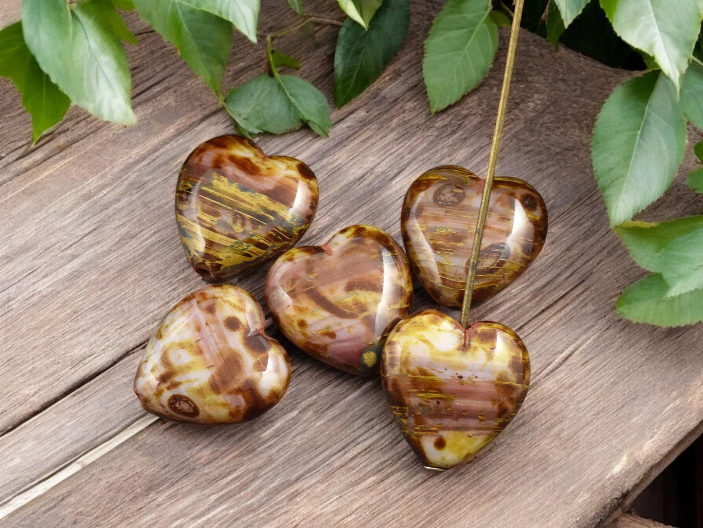 *10* 16x15mm Mottled Pink & Beige Travertine Heart Beads