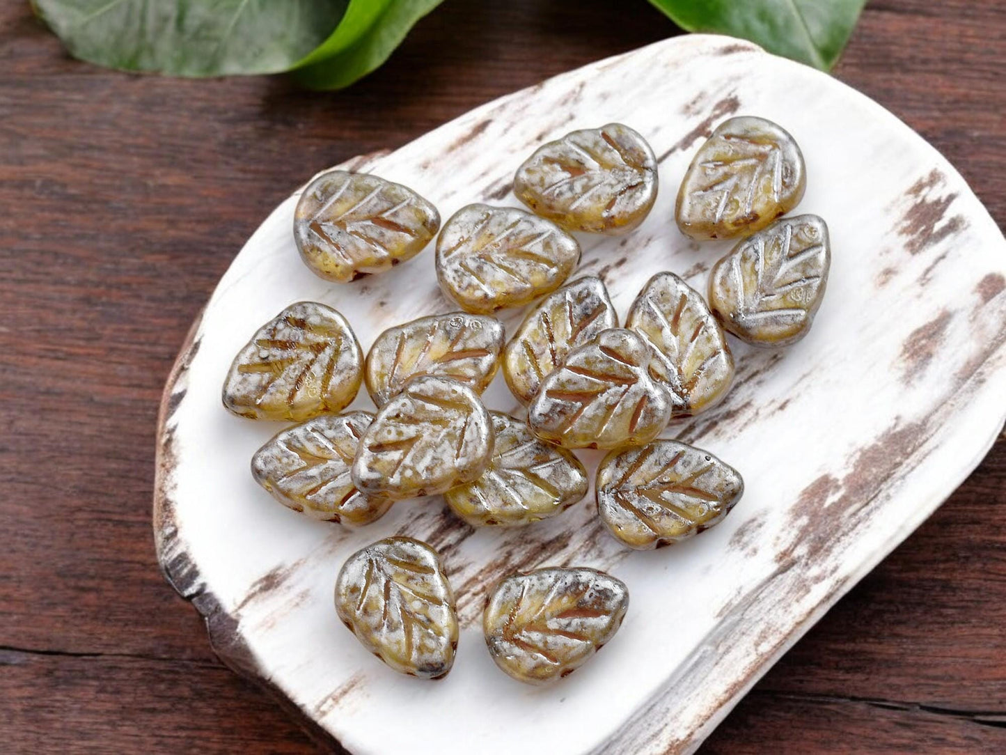 Czech Glass Beads - Leaf Beads - Picasso Beads - Fall Beads - Czech Leaves - 10x8mm - 16pcs - (3371)