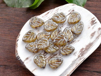 Czech Glass Beads - Leaf Beads - Picasso Beads - Fall Beads - Czech Leaves - 10x8mm - 16pcs - (3371)