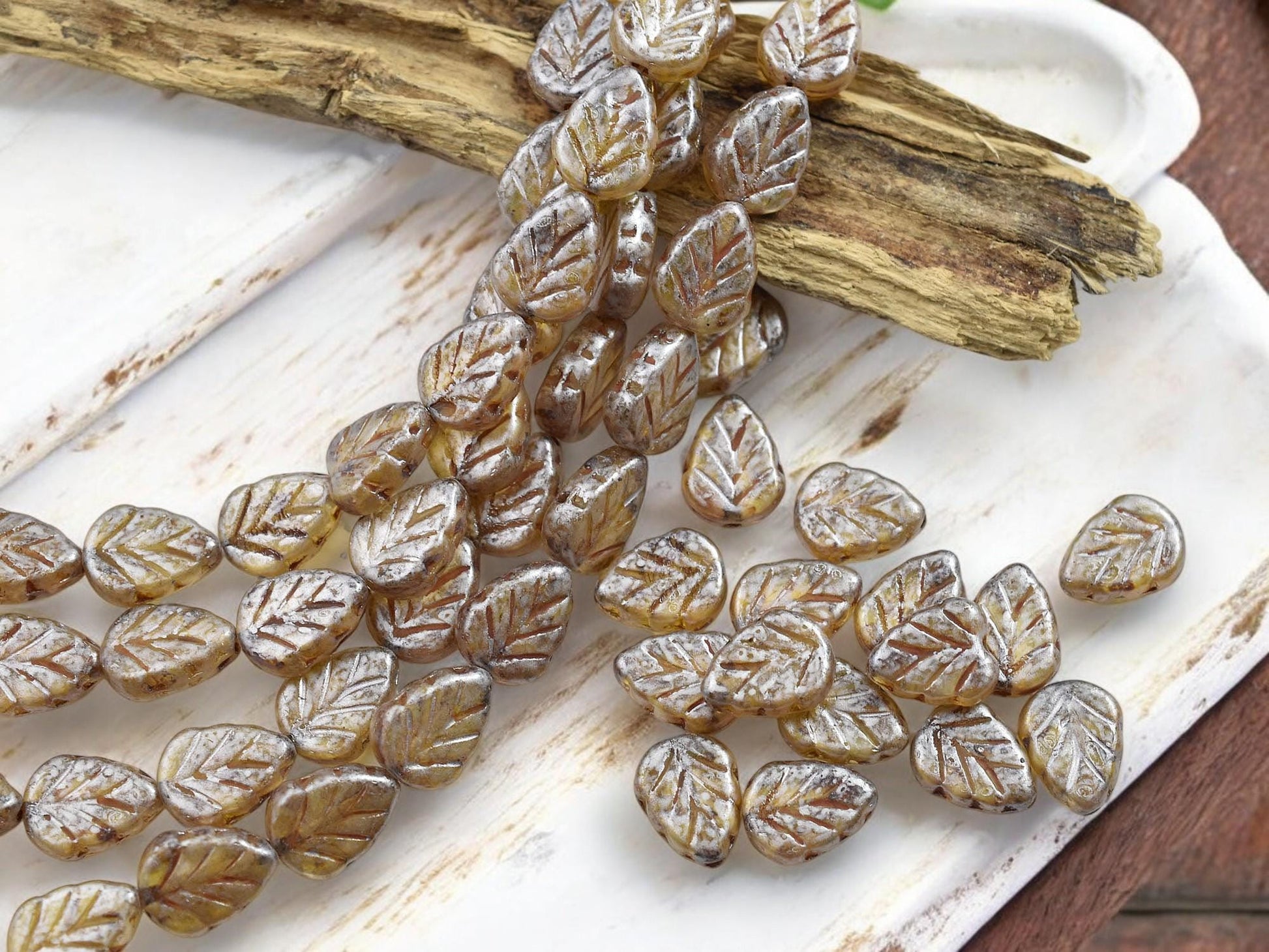 Czech Glass Beads - Leaf Beads - Picasso Beads - Fall Beads - Czech Leaves - 10x8mm - 16pcs - (3371)