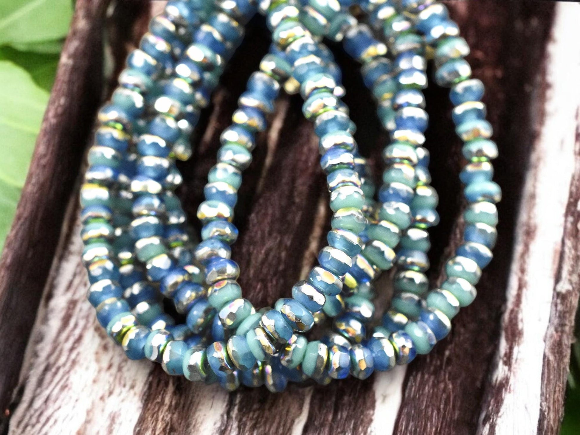 *50* 2x3mm Ocean Blue Opaline Vitrail Faceted Micro Spacer Beads