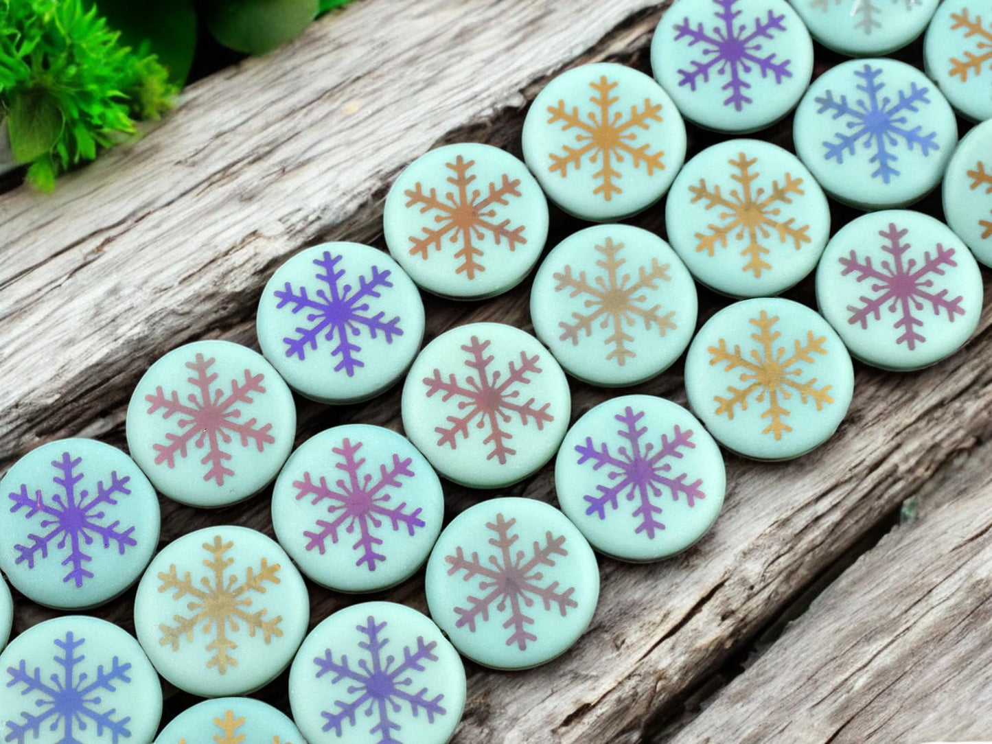 *8* 17mm Opaque Turquoise Satin Sliperit Laser Tattoo Snowflake Coin Beads