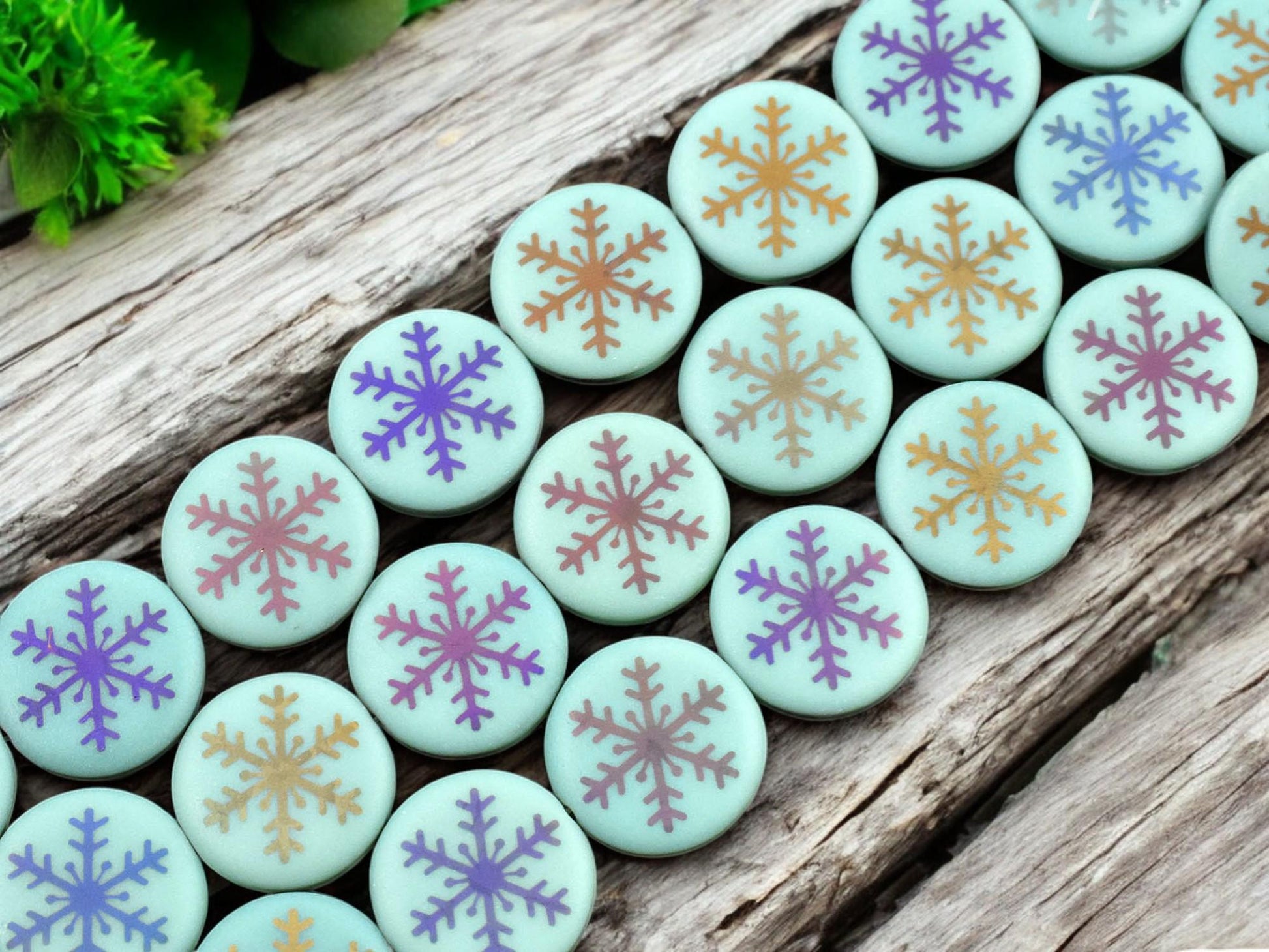 *8* 17mm Opaque Turquoise Satin Sliperit Laser Tattoo Snowflake Coin Beads