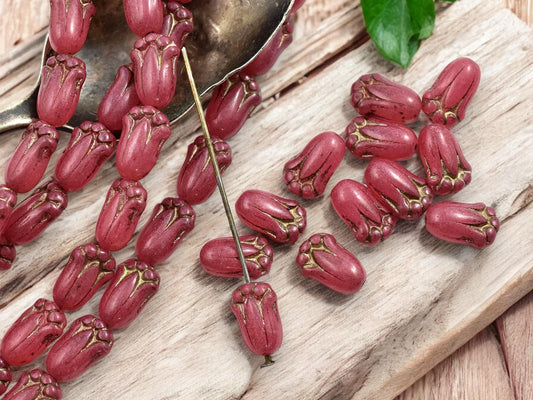 Czech Glass Beads - Flower Beads - Tulip Beads - Czech Glass Flowers - Czech Flower Beads - 12x8mm - (2358)