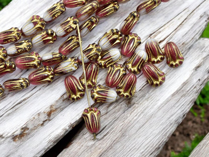 Czech Glass Beads - Flower Beads - Tulip Beads - Czech Glass Flowers - Czech Flower Beads - 12x8mm - (4133)