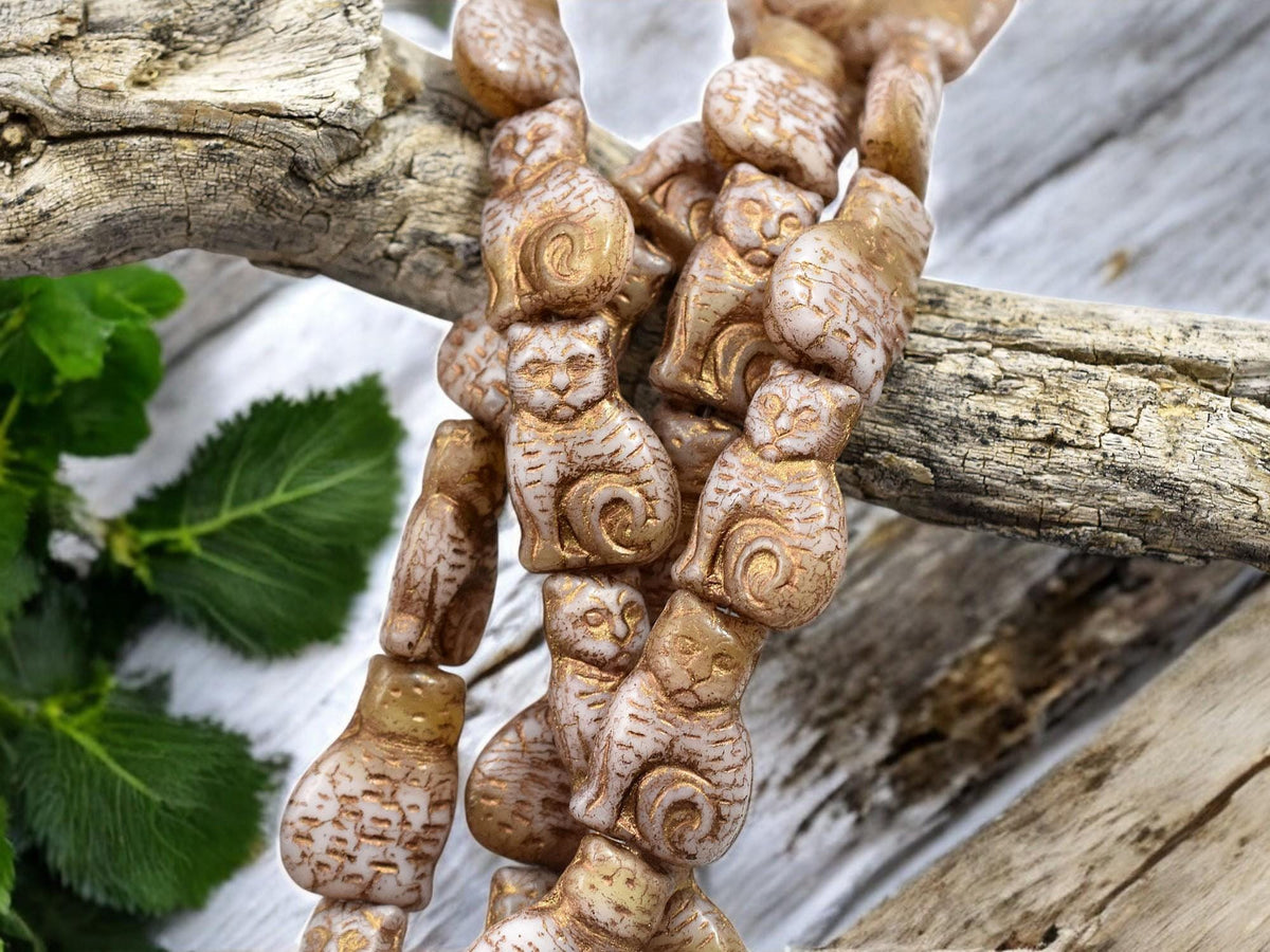 Czech Glass Beads - Cat Beads - Kitty Beads - Animal Beads - 17x12mm - 12pcs - (2355)