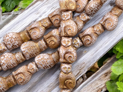 Czech Glass Beads - Cat Beads - Kitty Beads - Animal Beads - 17x12mm - 12pcs - (2355)