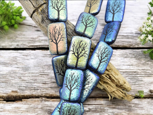 Tree Of Life Beads - Czech Glass Beads - Laser Etched Beads - 19x12mm - 6pcs (1998)