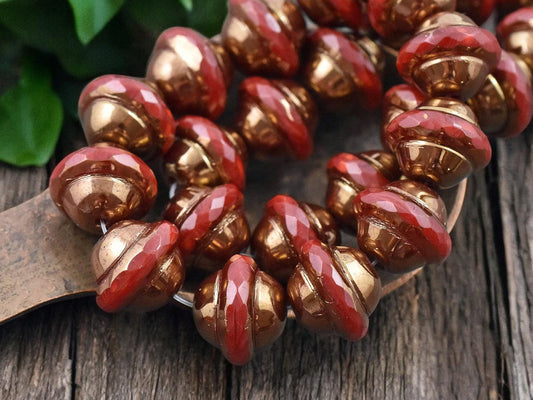 10x12mm Bronze Washed Ruby Red Saturn Beads
