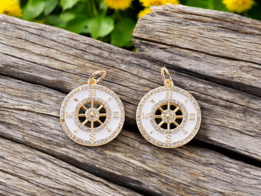 Compass Charms - Gold Charms - Micro Pave Charms - Metal Charms - 1pcs - 22x20mm - (1571)