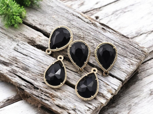 Glass Charms - Bezel Charm - Teardrop Charm - Gold Pendant - 18x12mm - 5pcs - (B33)