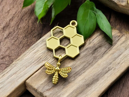 *5* 46x24mm Gold Plated Bee Honeycomb Charms