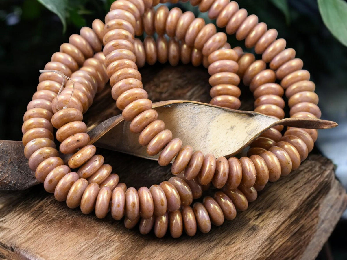 Pinkstone *50* 6x2mm Opaque Golden Pinkstone Picasso Smooth Rondelle Beads - The ...