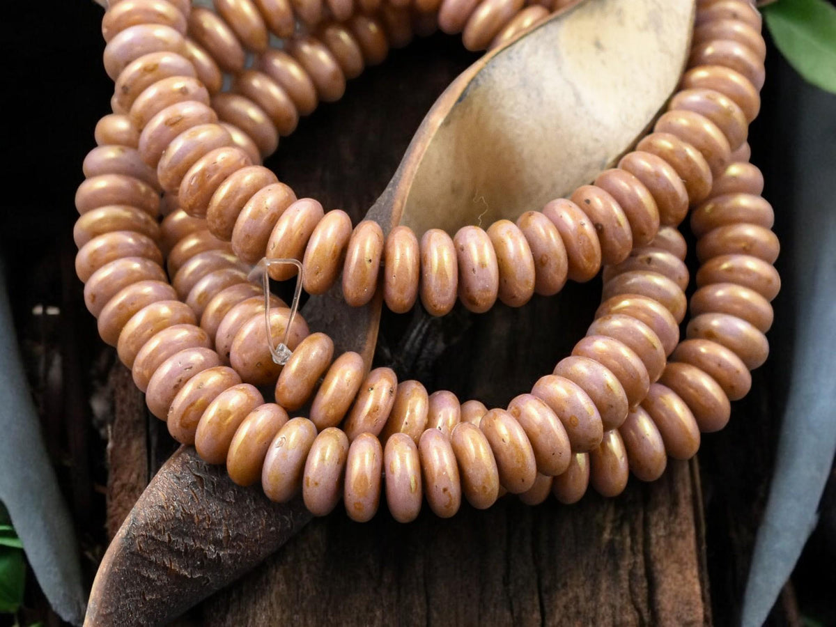 Pinkstone *50* 6x2mm Opaque Golden Pinkstone Picasso Smooth Rondelle Beads - The ...