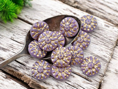 Flower Beads - Czech Glass Beads - Picasso Beads - Dahlia Beads - Czech Glass Flowers - 15mm - 12pcs - (B455)