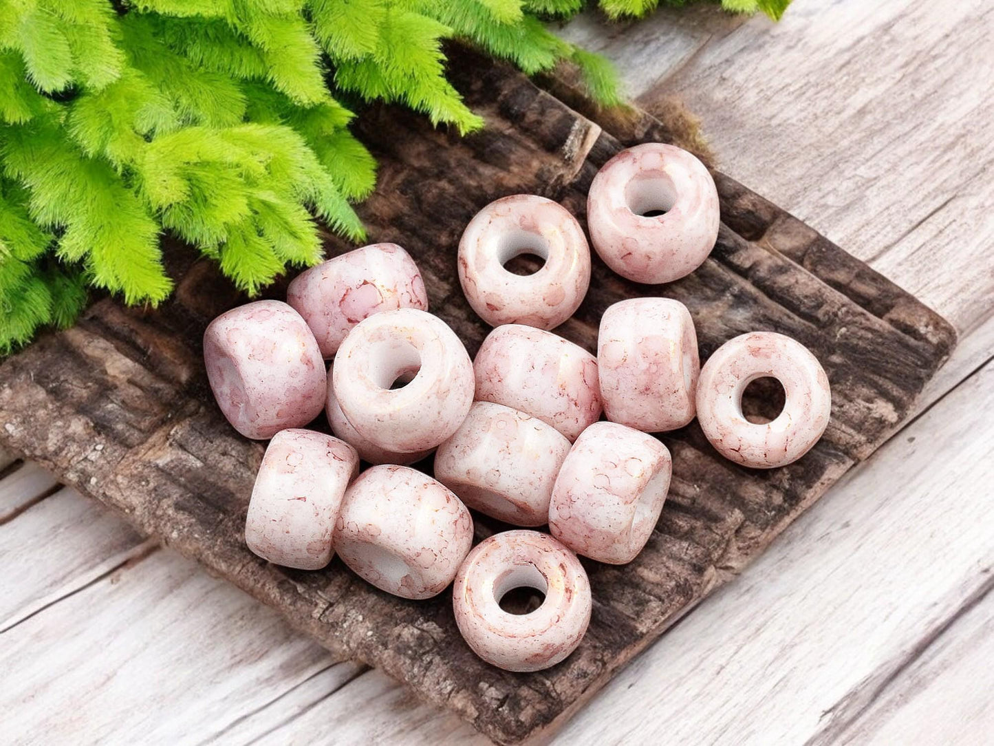 *25* 9mm Alabaster Pink Picasso Large Hole Crow Beads