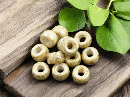 *25* 9mm Alabaster Beige Picasso Large Hole Crow Beads