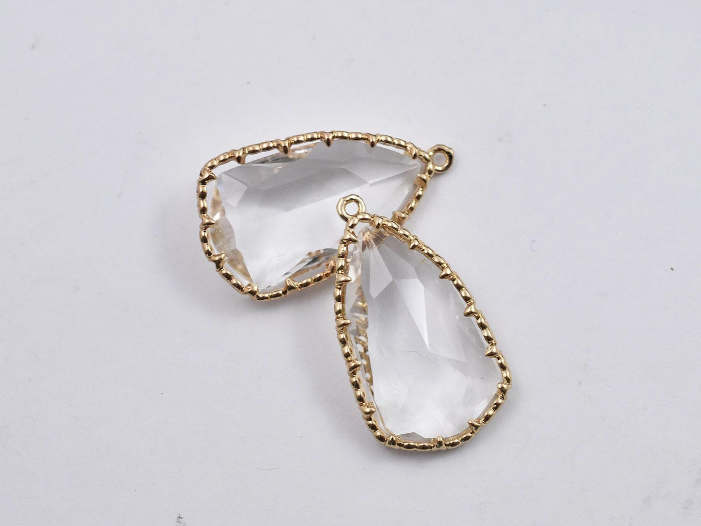 *2* 33x18mm Gold Plated Brass Faceted Clear Glass Drop Pendants