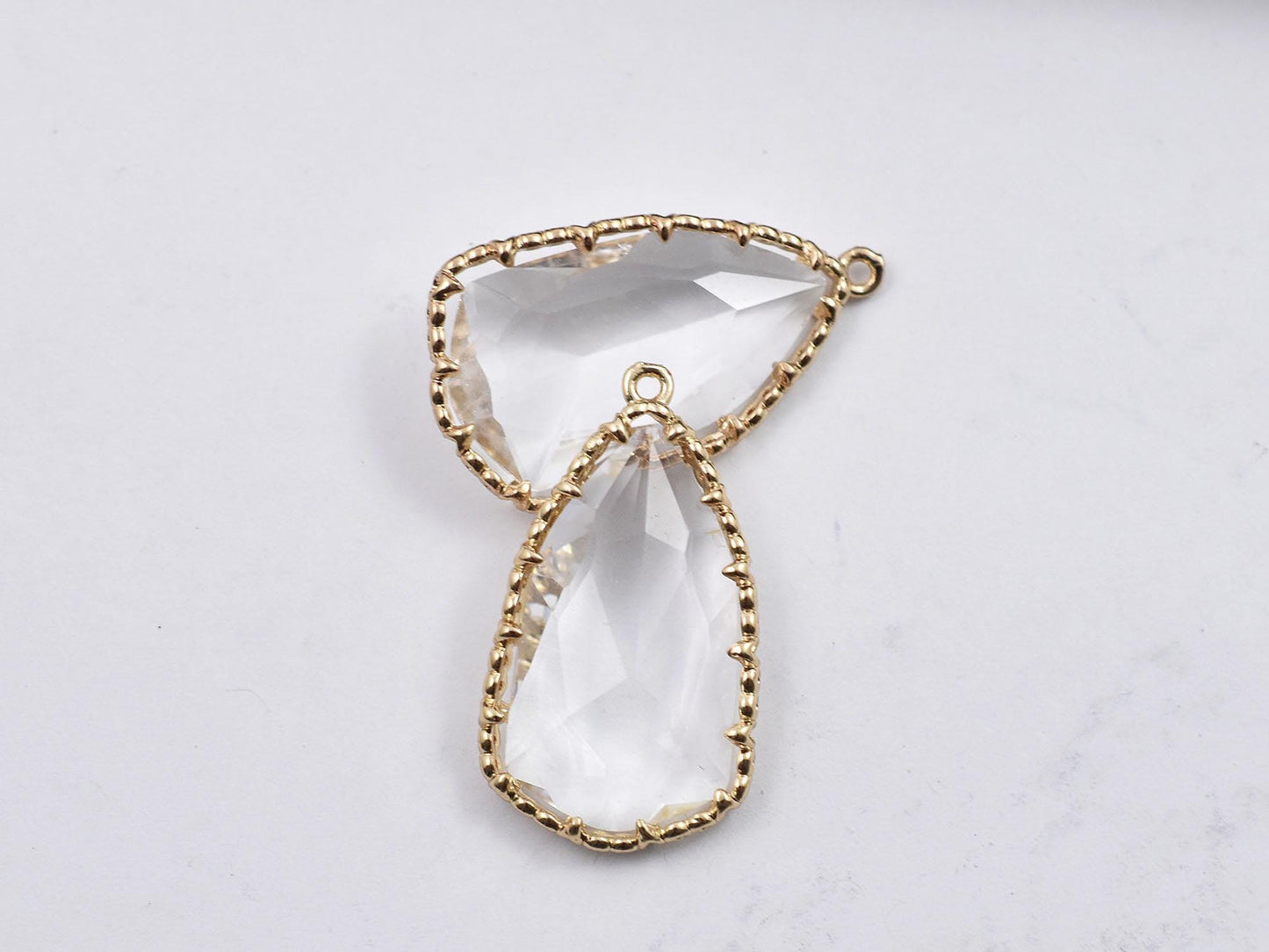 *2* 33x18mm Gold Plated Brass Faceted Clear Glass Drop Pendants
