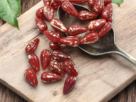 Czech Glass Beads - Melon Beads - Teardrop Beads - Picasso Beads - Drop Beads - 10pcs - 13x8mm - (3206)