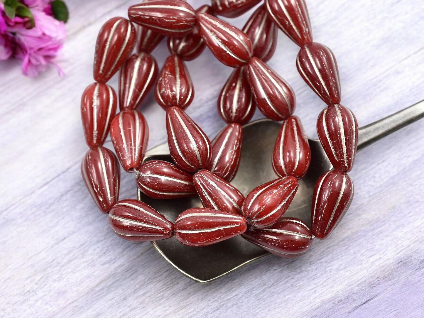 Czech Glass Beads - Melon Drop Beads - Teardrop Beads - Red Beads - Picasso Beads - 10pcs - 13x8mm - (3688)