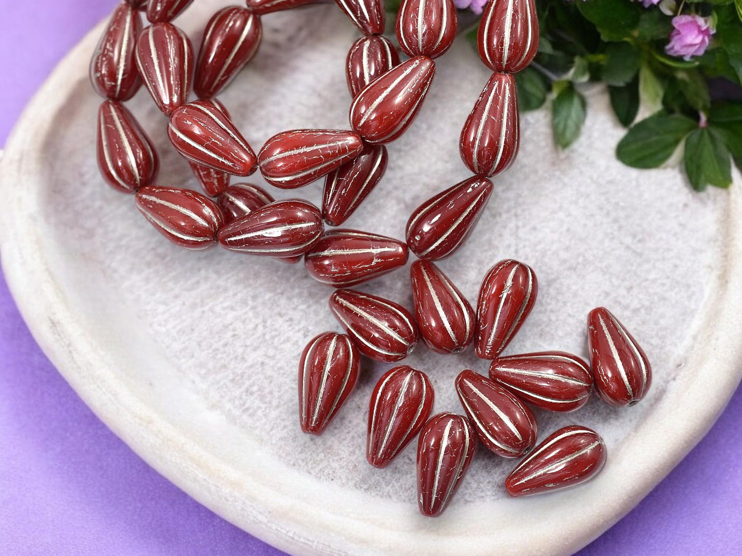 Czech Glass Beads - Melon Drop Beads - Teardrop Beads - Red Beads - Picasso Beads - 10pcs - 13x8mm - (3688)
