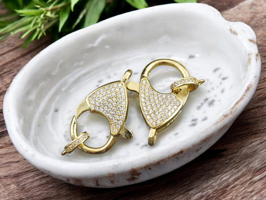 26x18mm 18k Gold Plated CZ Lobster Clasp