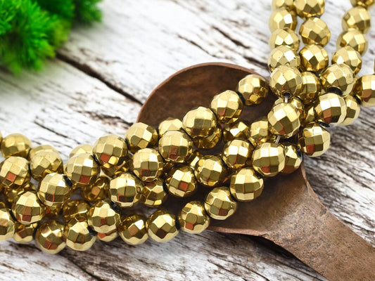 Gold Beads - Faceted Beads - Hematite Beads - Faceted Beads - 8mm - 16 inch Strand - (A696)