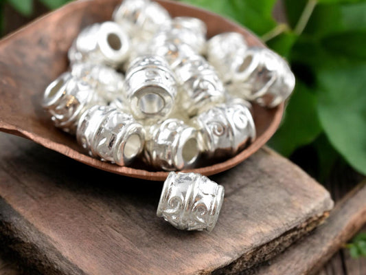 *20* 8mm Platinum Silver Large Hole Barrel Beads