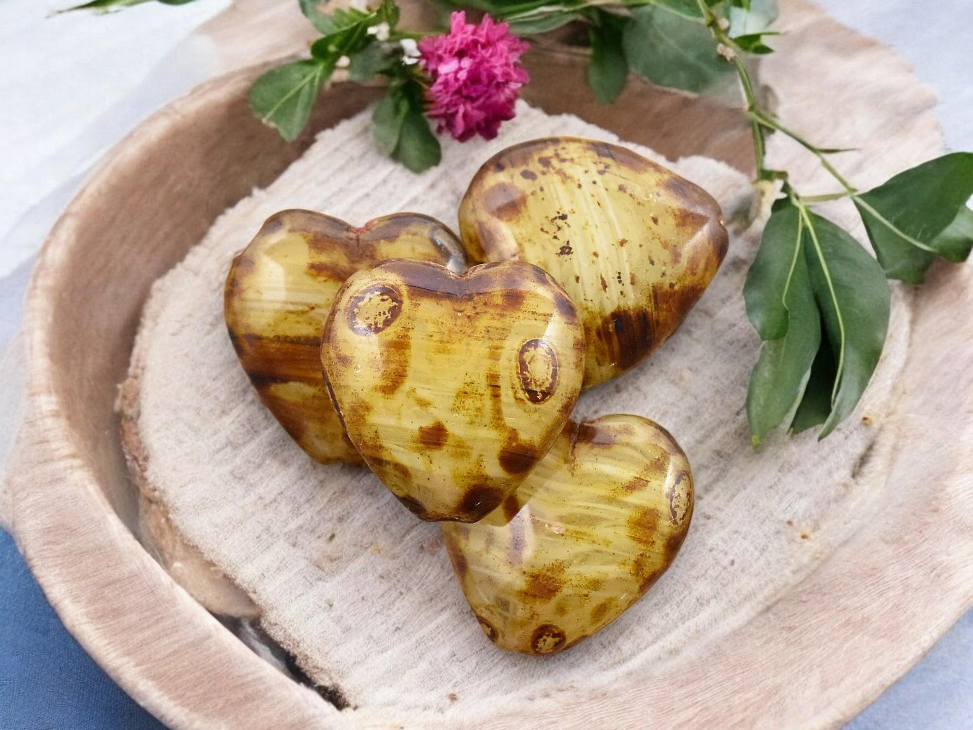 *10* 16x15mm Mottled Beige Opal Travertine Heart Beads