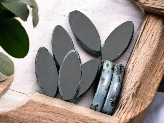 *9* 8x18mm Jet Picasso Table Cut Spindle Beads