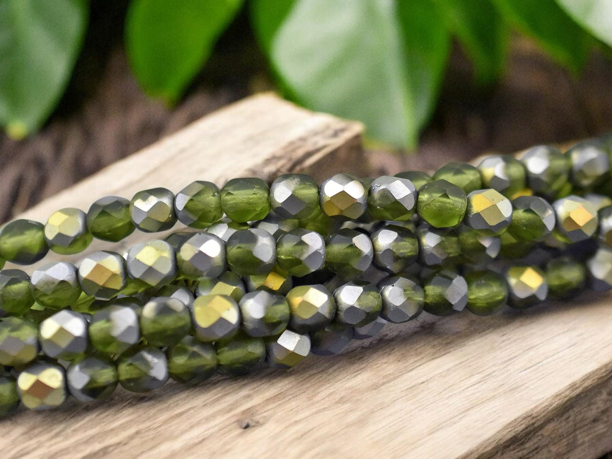*25* 6mm Matte Olivine Vitrail Fire Polished Round Beads