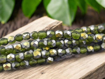 *25* 6mm Matte Olivine Vitrail Fire Polished Round Beads