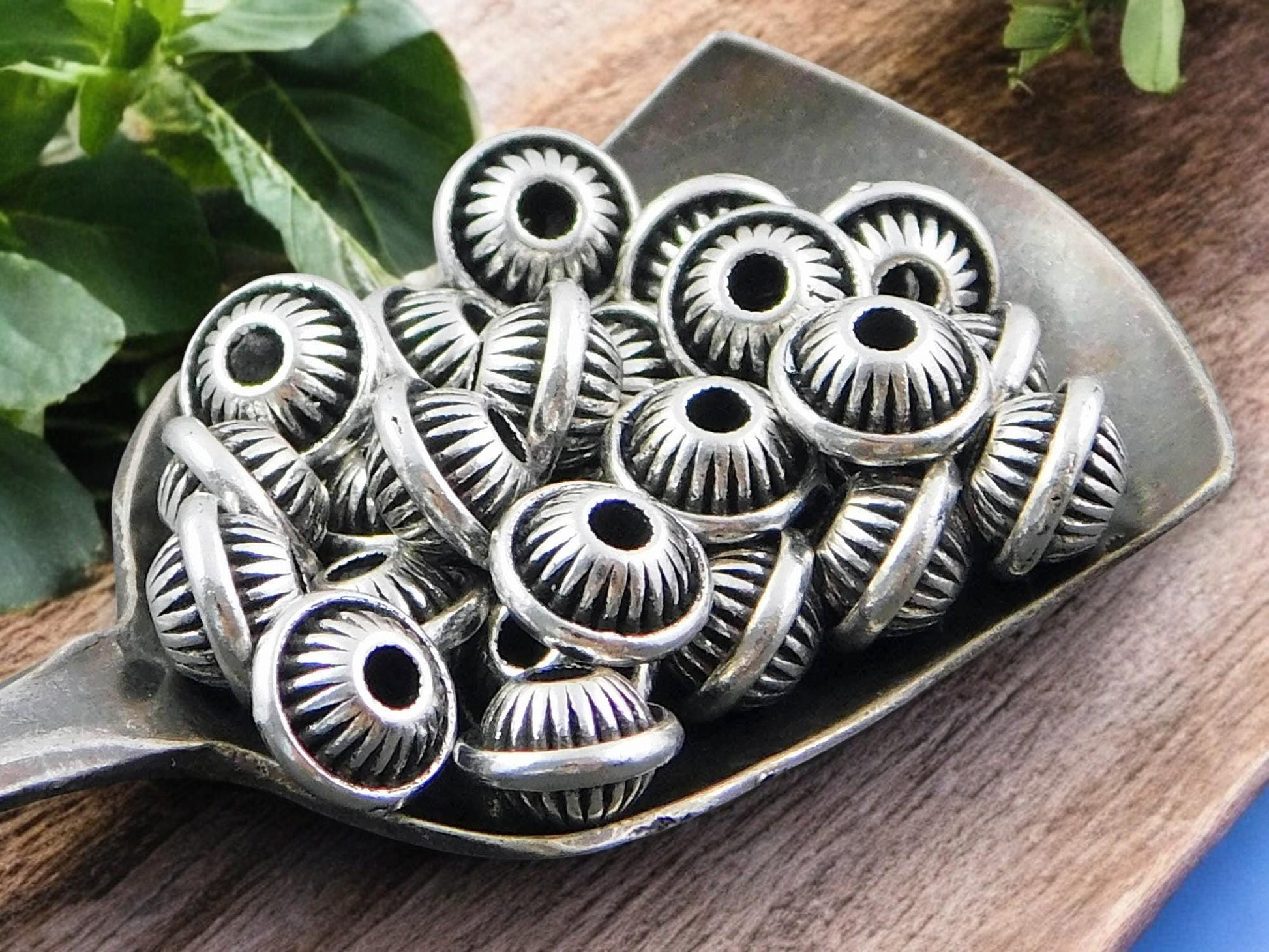 5x7mm Antique Silver Bicone Spacer Beads