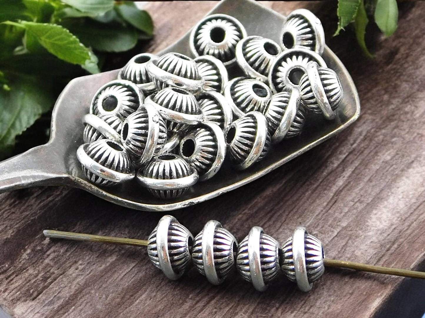5x7mm Antique Silver Bicone Spacer Beads