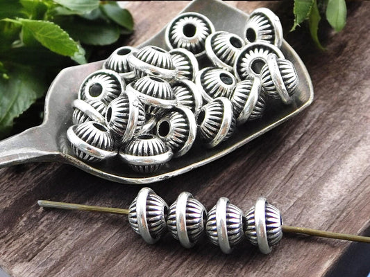 5x7mm Antique Silver Bicone Spacer Beads