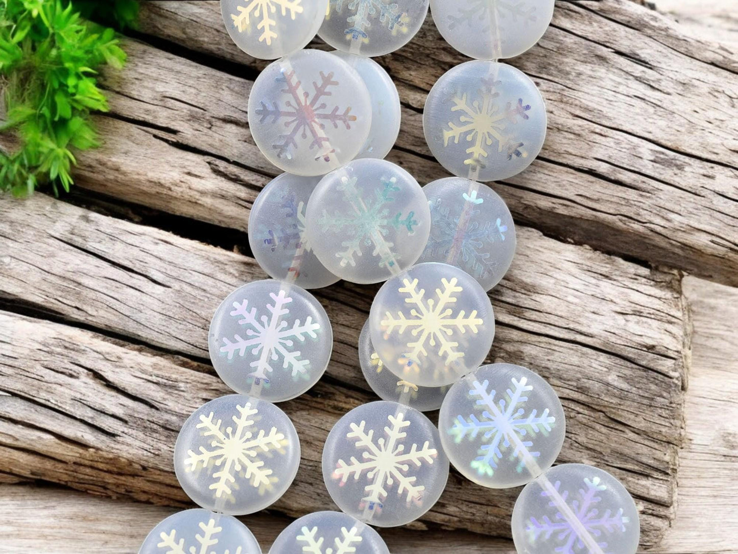 *8* 17mm White Opaline AB Laser Tattoo Snowflake Coin Beads
