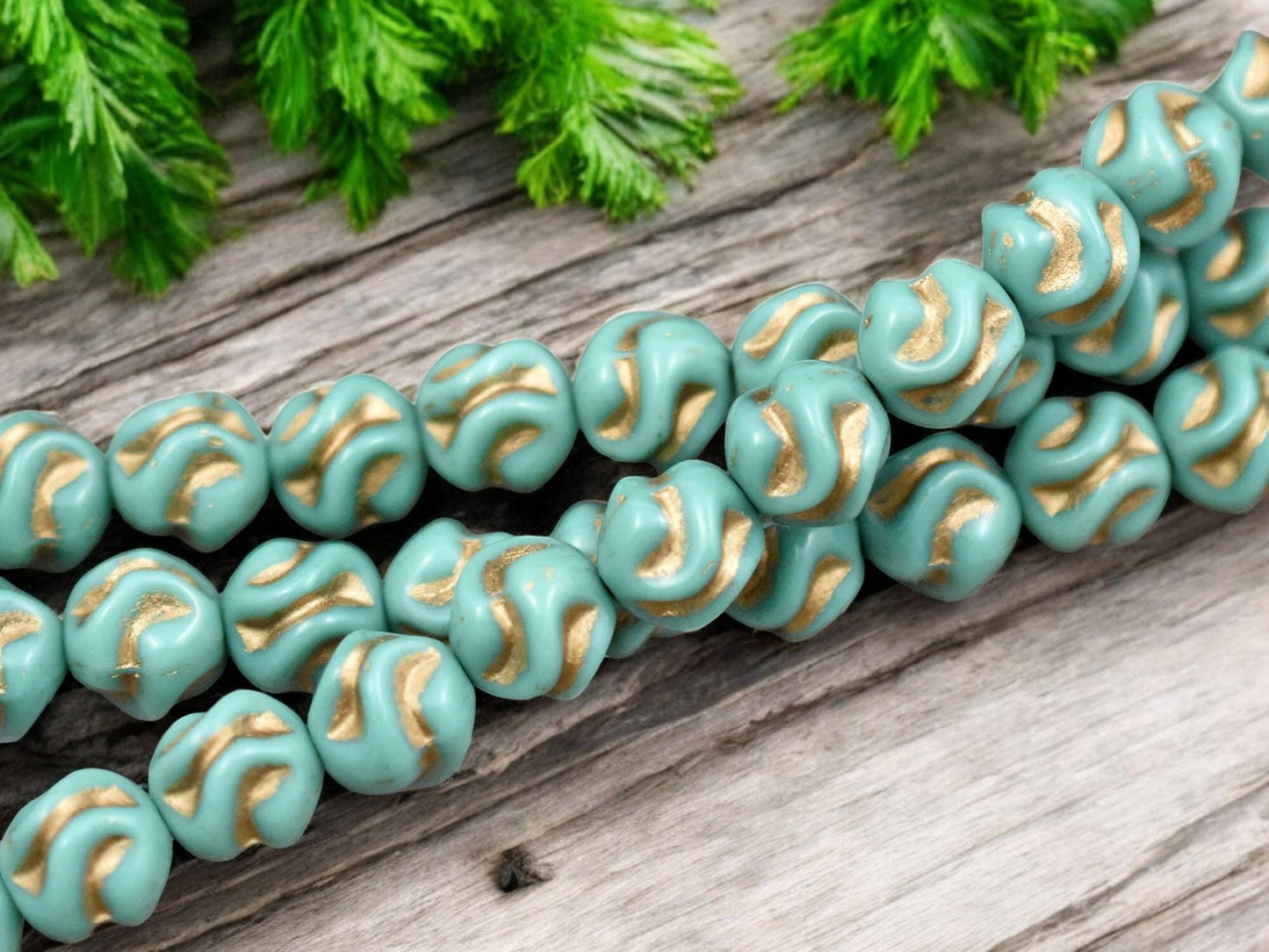 *15* 8mm Gold Washed Opaque Turquoise Round Love Knot Beads