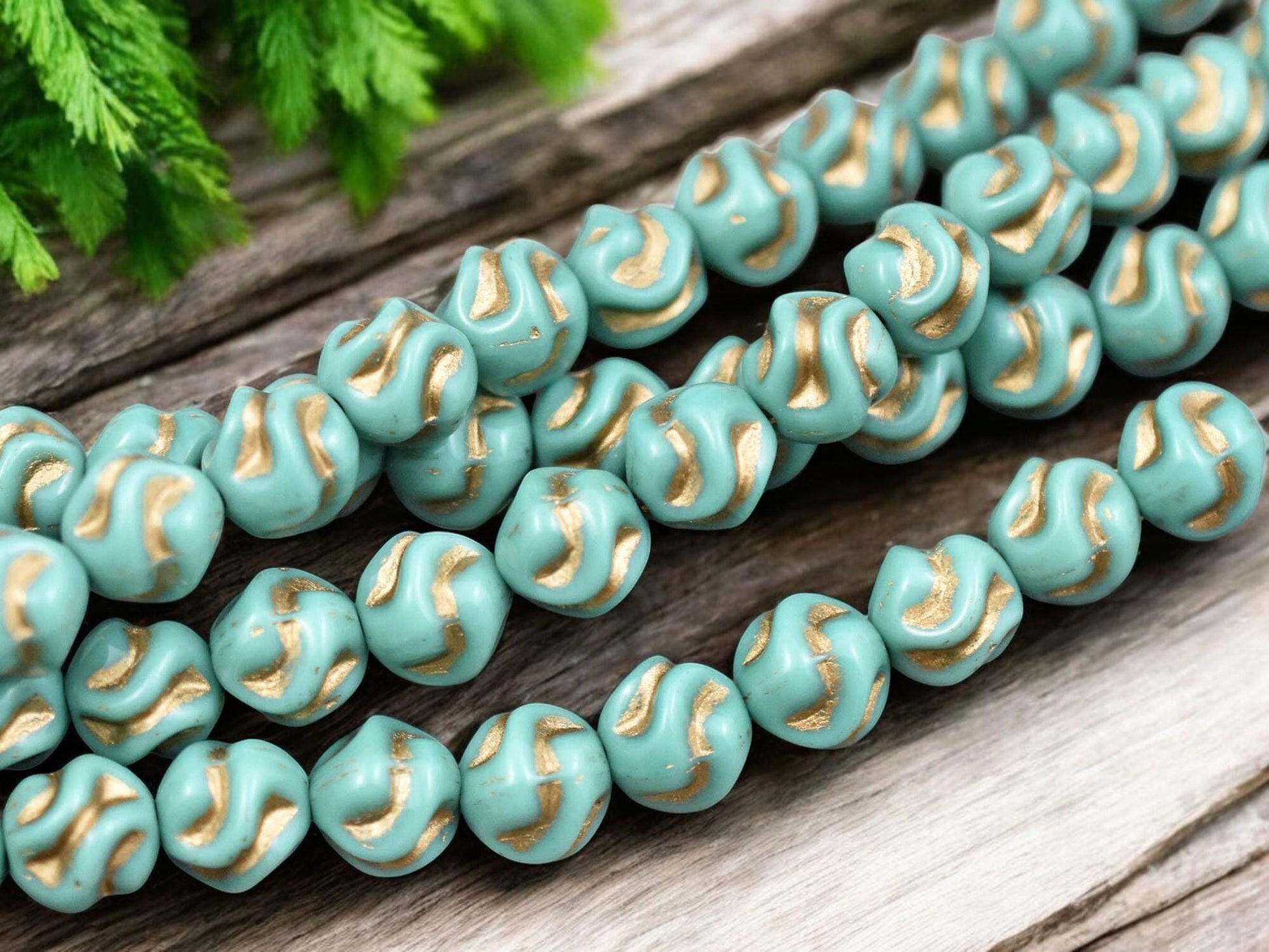 *15* 8mm Gold Washed Opaque Turquoise Round Love Knot Beads