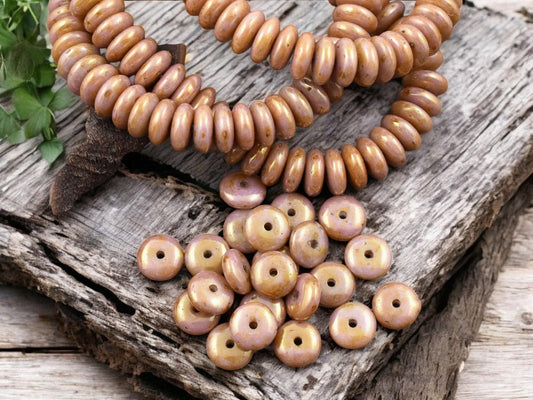 *50* 6x2mm Opaque Golden Pinkstone Picasso Smooth Rondelle Beads