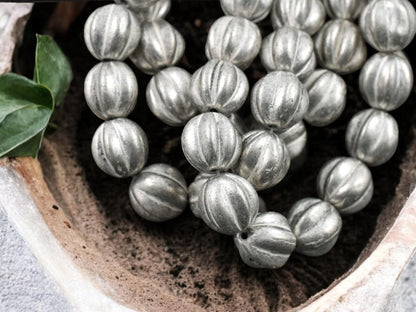 White Washed Antique Silver Round Melon Beads -- Choose Your Size