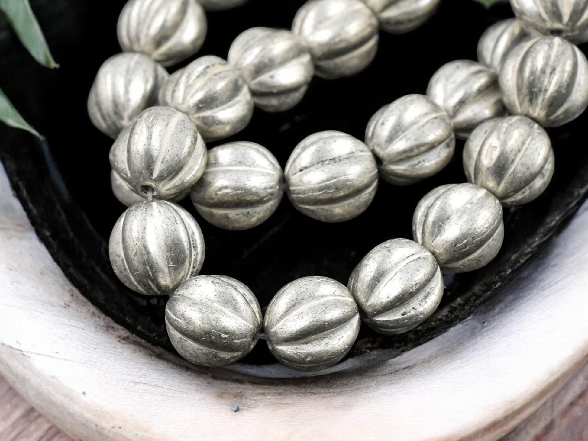 White Washed Antique Silver Round Melon Beads -- Choose Your Size