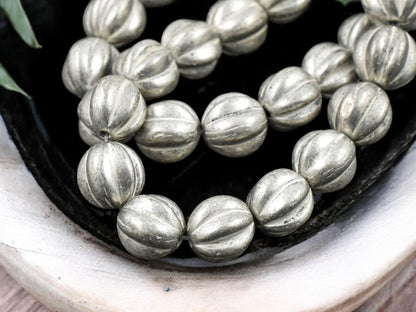 White Washed Antique Silver Round Melon Beads -- Choose Your Size