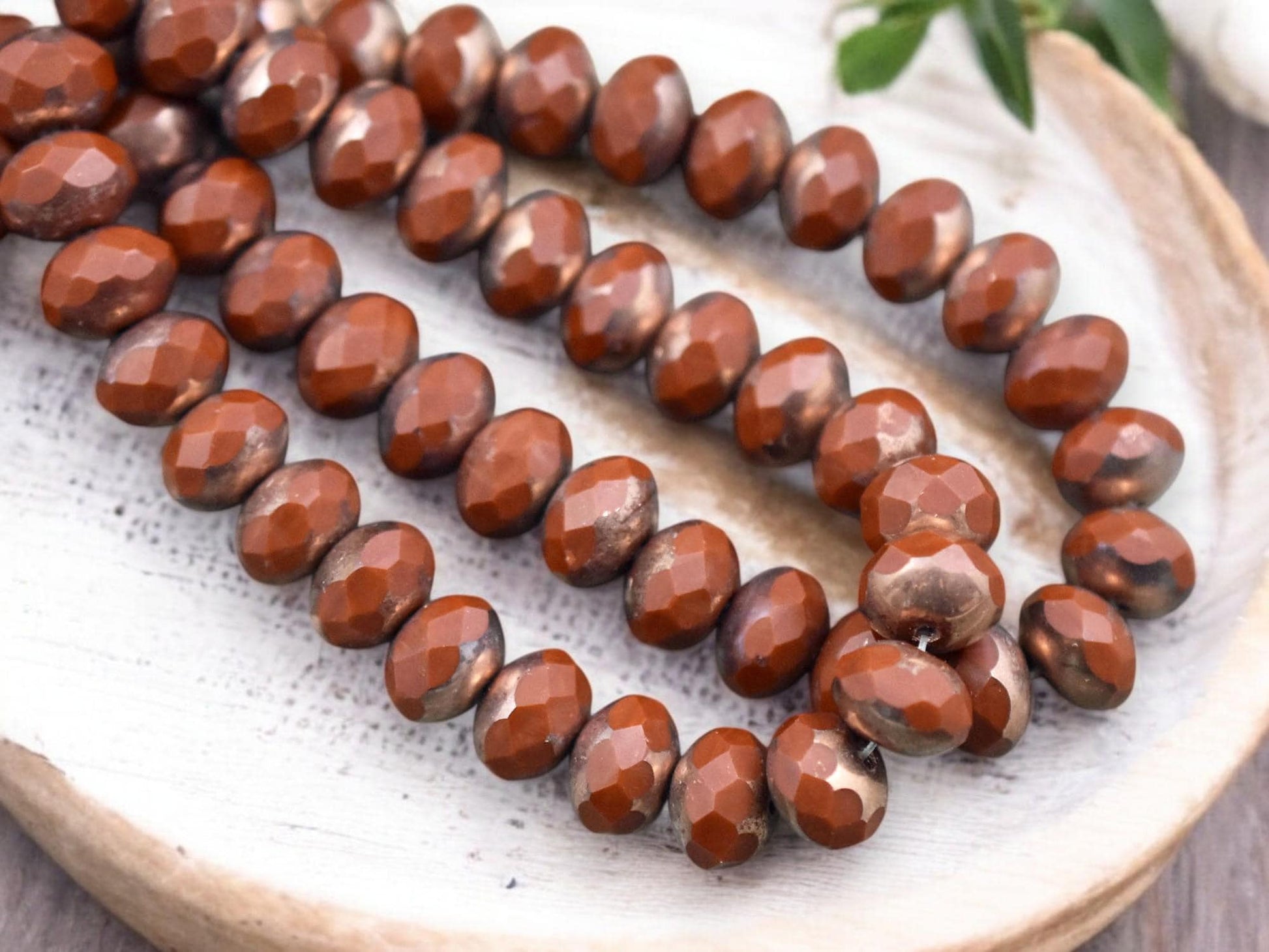 *25* 6x8mm Copper Washed Dark Burnt Orange Fire Polished rondelle Beads